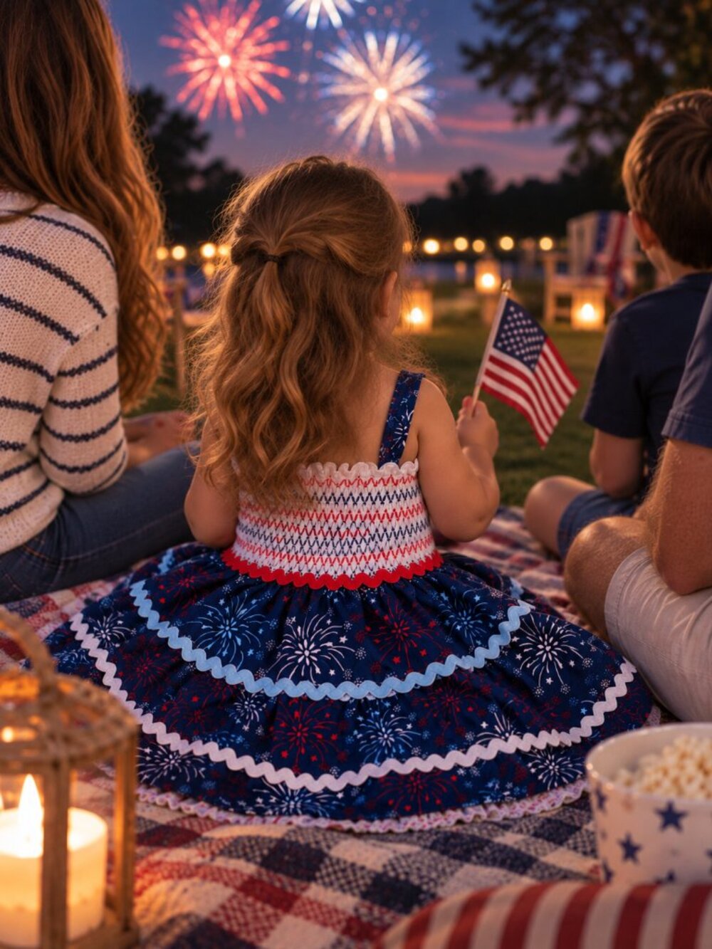 Good Lad Navy Blue Red White Toddler Girl's Fireworks Sundress - 2T / 24 Months